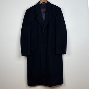 Vintage Overcoat Mens 40R Black Wool Cashmere Flannel Top Coat Made in Canada